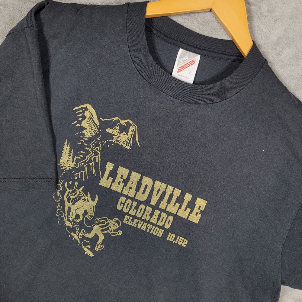 Vintage Leadville Colorado T-Shirt Mens L Black Graphic Elevation 10,152 JERZEES